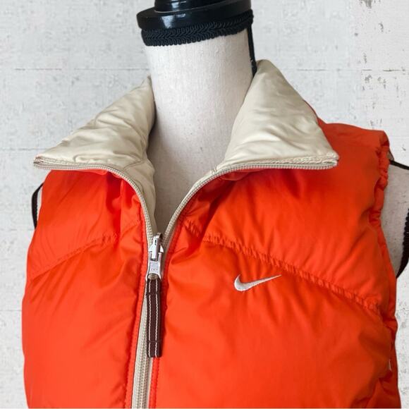 VTG 1995 NIKE Women’s Reversible Down Puffer Vest Size M Orange/Cream Sporty - Picture 9 of 15